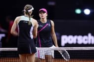Iga Swiatek and Elena Rybakina pictured at the 2024 Porsche Tennis Grand Prix